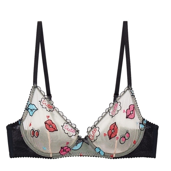 Savage X Fenty RIHANNA Reg Unlined Bra Cute AF Nude Print 34B Tattoo Mesh Lace - Picture 1 of 6